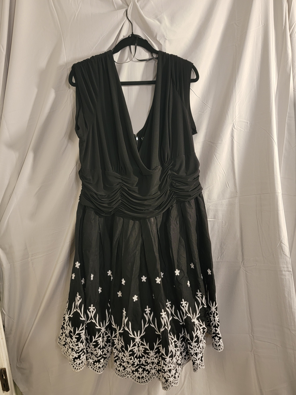 S.L. Fashions Black Floral Embroidered Surplice Dress 24W